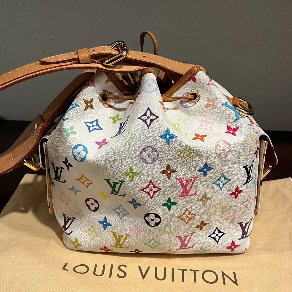 Louis Vuitton Multicolor Petite Noe White Murakami Shoulder Bag Tote - Picture 5 of 11